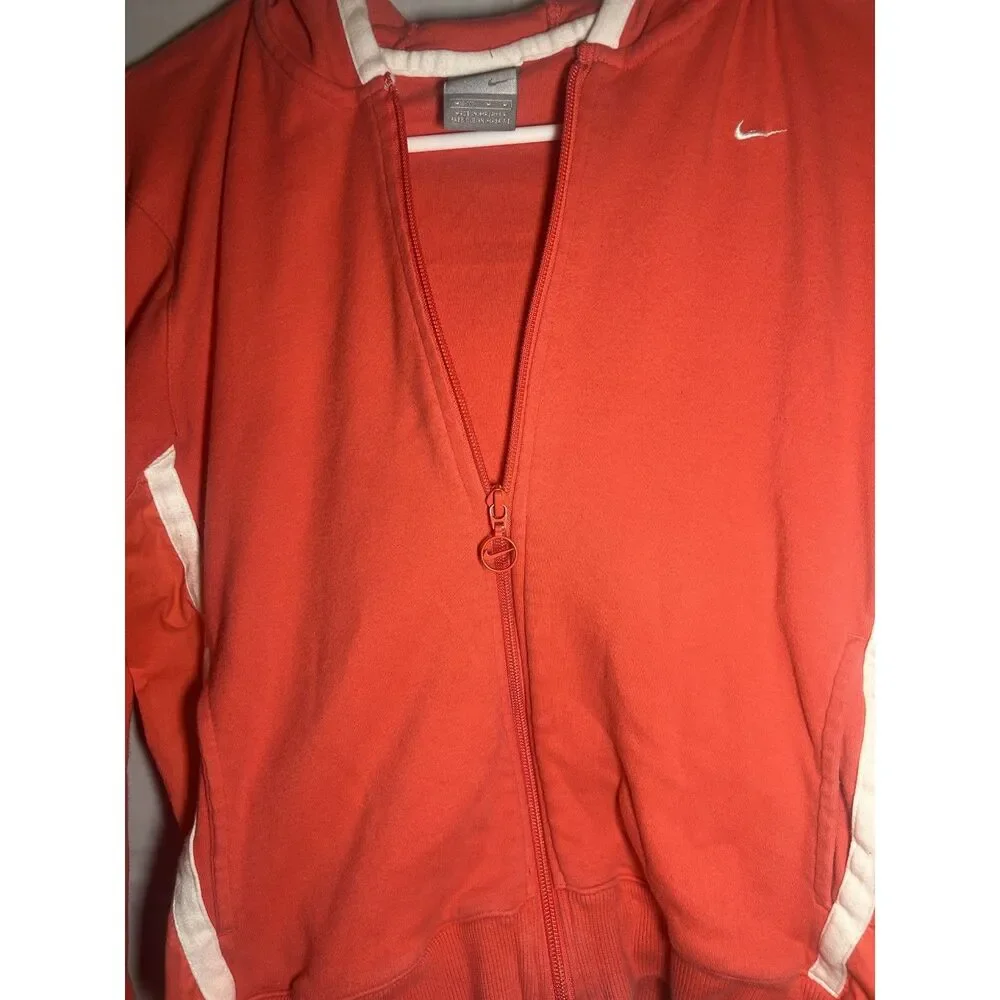 Nike Vintage Silver Tag Full Zip Hoodie Coral Peach White Trim Track Jacket Y2K
